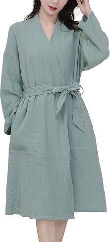 Women's Organic Cotton Bathrobe Long Sleeve Lightweight Waist-Tie Bath Robe for Home Spa Beach Wear in Saudi Arabia