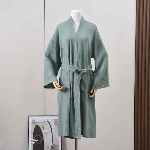 Women's Organic Cotton Bathrobe Long Sleeve Lightweight Waist-Tie Bath Robe for Home Spa Beach Wear in Saudi Arabia