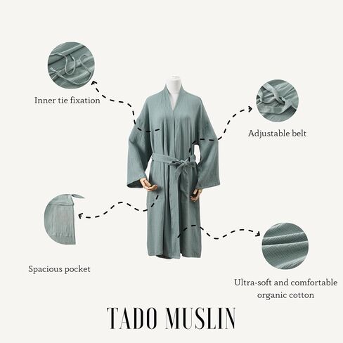 Women's Organic Cotton Bathrobe Long Sleeve Lightweight Waist-Tie Bath Robe for Home Spa Beach Wear in Saudi Arabia