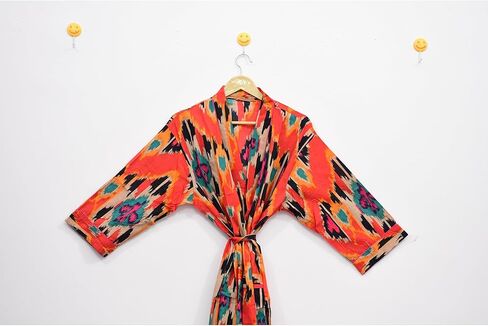 Indian Hand block print Cotton Bath Robe,Swim Wear,Nighrwere Dressing Gown,Hand block print Cotton Kimono bikini cover up in Kuwait