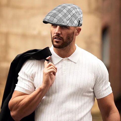 Yameize Retro Men Beret Flat Cap - Newsboy Hat Baker Boy's Ivy Flat Flat Cap Trendy Cabbie Beret Hat Peaky Cotton in Kuwait