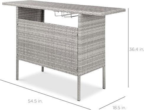 Best Choice Products Outdoor Patio Wicker Bar Counter Table Backyard Furniture w/ 2 Steel Shelves and 2 Sets of Rails - Brown in Kuwait