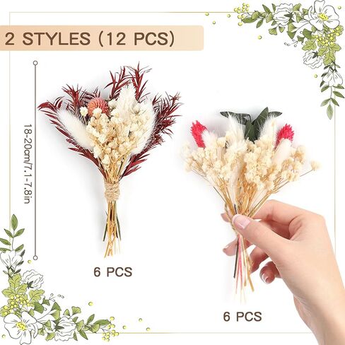 12PCS Mini Dried Flower Bouquet Dried Wildflowers Dried Flowers Mini Dried Flower with Stem for DIY Photo Props Vase Wedding Decoration in Kuwait