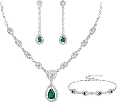 المجوهرات الزفاف الإيمان من أي وقت مضى مجموعة للنساء ، دمعة مذهلة Zirconia Zirconia birthstone قلادة أقراط مجموعة هدية ليوم الأم/عيد الميلاد/عيد الميلاد/عيد الميلاد in Kuwait