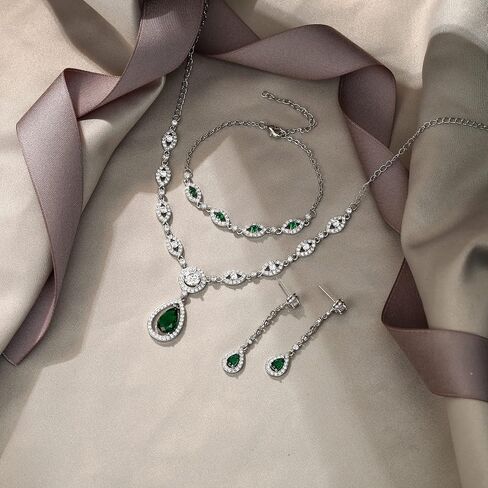 المجوهرات الزفاف الإيمان من أي وقت مضى مجموعة للنساء ، دمعة مذهلة Zirconia Zirconia birthstone قلادة أقراط مجموعة هدية ليوم الأم/عيد الميلاد/عيد الميلاد/عيد الميلاد in Kuwait