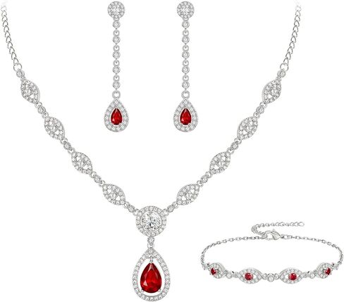 المجوهرات الزفاف الإيمان من أي وقت مضى مجموعة للنساء ، دمعة مذهلة Zirconia Zirconia birthstone قلادة أقراط مجموعة هدية ليوم الأم/عيد الميلاد/عيد الميلاد/عيد الميلاد in Kuwait