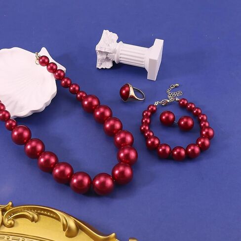 Prom Jewelry Set for Women Pearl Jewelry Sets Pearls Necklace Earrings Bracelet Ring Sets Faux Pearls Bridesmaid Bridal Wedding Prom Outfits Jewelry Sets in Saudi Arabia