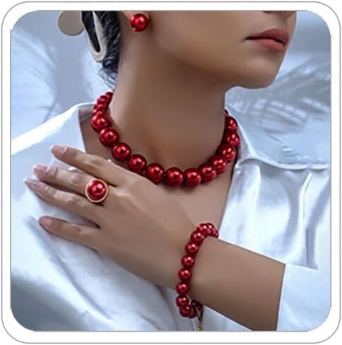 Prom Jewelry Set for Women Pearl Jewelry Sets Pearls Necklace Earrings Bracelet Ring Sets Faux Pearls Bridesmaid Bridal Wedding Prom Outfits Jewelry Sets in Saudi Arabia