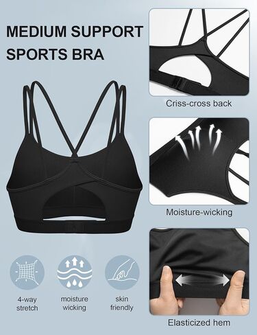 ZeroBound Women's Strappy Sports Bra Criss Cross Back Padded Medium Support Wireless in Kuwait