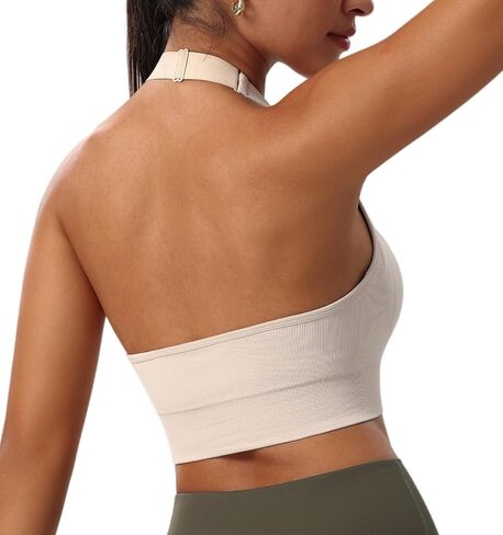 Women's Halter Sports Bras Adjustable Straps Seamless Medium Impact Workout Crop Tank Tops with Removable Padded in Saudi Arabia