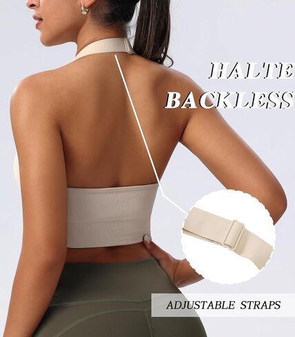 Women's Halter Sports Bras Adjustable Straps Seamless Medium Impact Workout Crop Tank Tops with Removable Padded in Saudi Arabia