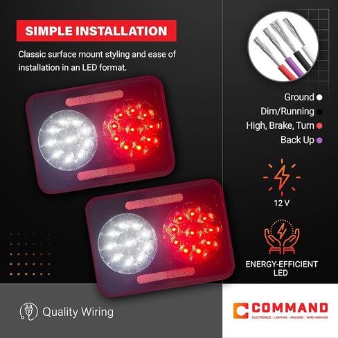 Command Electronics 12V LED Surface Mount Double Tail Light – OEM RV, Truck, & Trailer Utility Light – Sealed Polycarbonate Lens – CSA Certified for the US and Canada – 2-Pack in Kuwait