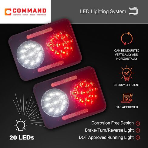 Command Electronics 12V LED Surface Mount Double Tail Light – OEM RV, Truck, & Trailer Utility Light – Sealed Polycarbonate Lens – CSA Certified for the US and Canada – 2-Pack in Kuwait