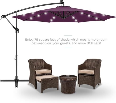 Best Choice Products 10ft Solar LED Offset Hanging Market Patio Umbrella for Backyard, Poolside, Lawn and Garden w/Easy Tilt Adjustment, Polyester Shade, 8 Ribs - Tan in Saudi Arabia