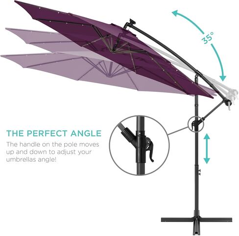 Best Choice Products 10ft Solar LED Offset Hanging Market Patio Umbrella for Backyard, Poolside, Lawn and Garden w/Easy Tilt Adjustment, Polyester Shade, 8 Ribs - Tan in Saudi Arabia