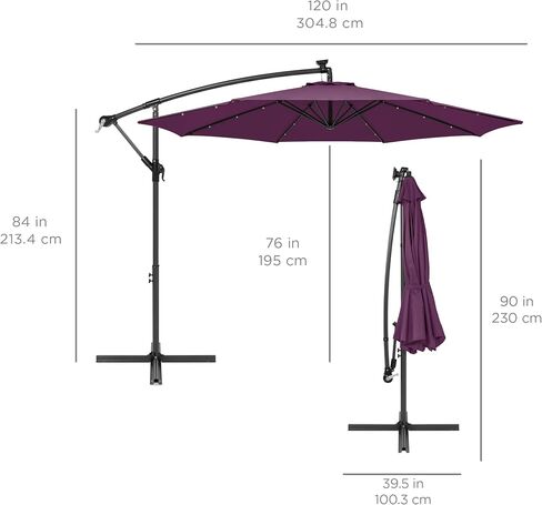 Best Choice Products 10ft Solar LED Offset Hanging Market Patio Umbrella for Backyard, Poolside, Lawn and Garden w/Easy Tilt Adjustment, Polyester Shade, 8 Ribs - Tan in Saudi Arabia
