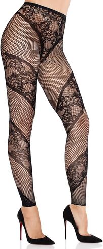 Leg Avenue Women’s Tights with Designs Footless Lace and Fishnet Patterned Tights for Women, Black, One Size in Saudi Arabia