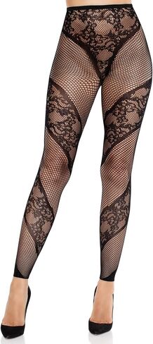 Leg Avenue Women’s Tights with Designs Footless Lace and Fishnet Patterned Tights for Women, Black, One Size in Saudi Arabia