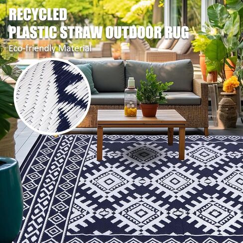 Outdoor Rugs for Patio Clearance - 5'x8' Waterproof Reversible Indoor Outdoor Rug Carpet, Portable Plastic Straw Rug for RV Camping, Picnic, Beach, Porch, Deck(Rug001#,Black&Brown) in Saudi Arabia