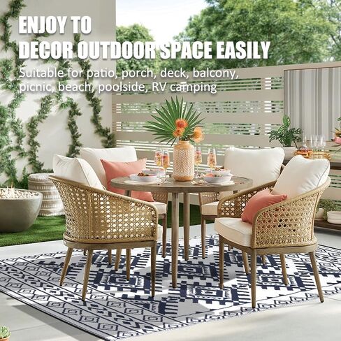 Outdoor Rugs for Patio Clearance - 5'x8' Waterproof Reversible Indoor Outdoor Rug Carpet, Portable Plastic Straw Rug for RV Camping, Picnic, Beach, Porch, Deck(Rug001#,Black&Brown) in Saudi Arabia
