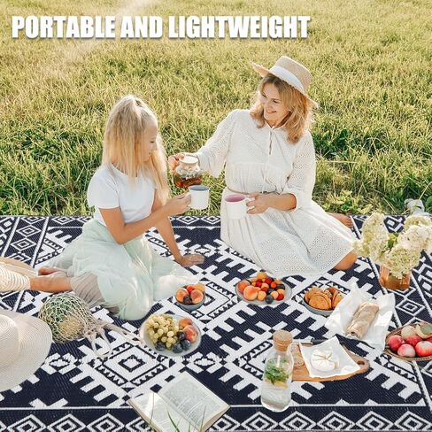 Outdoor Rugs for Patio Clearance - 5'x8' Waterproof Reversible Indoor Outdoor Rug Carpet, Portable Plastic Straw Rug for RV Camping, Picnic, Beach, Porch, Deck(Rug001#,Black&Brown) in Saudi Arabia