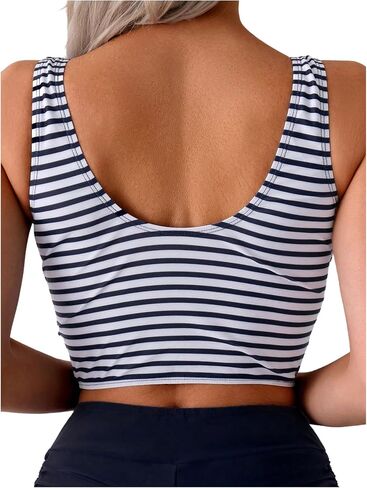 SweatyRocks Women's Striped Print Tankini Tank Tops and Tummy Control Shorts Bathing Suits in Saudi Arabia
