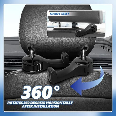2PCS Car Headrest Hidden Hook, 2 in 1 Car Seat Hook with Phone Holder, Auto Back Seat Hanging Hook for Handbag Clothes Grocery, Universal Vehicle Purse Hook Holder Organizer (Black) in Saudi Arabia