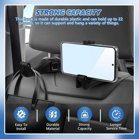 2PCS Car Headrest Hidden Hook, 2 in 1 Car Seat Hook with Phone Holder, Auto Back Seat Hanging Hook for Handbag Clothes Grocery, Universal Vehicle Purse Hook Holder Organizer (Black) in Saudi Arabia