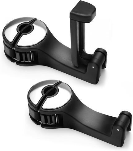 2PCS Car Headrest Hidden Hook, 2 in 1 Car Seat Hook with Phone Holder, Auto Back Seat Hanging Hook for Handbag Clothes Grocery, Universal Vehicle Purse Hook Holder Organizer (Black) in Kuwait