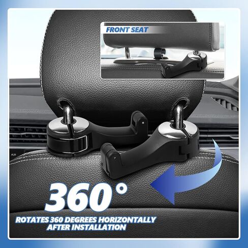 2PCS Car Headrest Hidden Hook, 2 in 1 Car Seat Hook with Phone Holder, Auto Back Seat Hanging Hook for Handbag Clothes Grocery, Universal Vehicle Purse Hook Holder Organizer (Black) in Kuwait