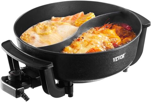 VEVOR Electric Grill and Hot Pot, 2200W 2 in 1 Electric Hot Pot, Multi-function Smokeless Grill with Dual Temp Control, Hotpot Pot Electric Grill with Nonstick Coating for BBQ, Steaks, Shabu in Saudi Arabia