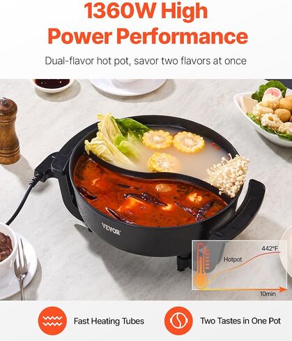 VEVOR Electric Grill and Hot Pot, 2200W 2 in 1 Electric Hot Pot, Multi-function Smokeless Grill with Dual Temp Control, Hotpot Pot Electric Grill with Nonstick Coating for BBQ, Steaks, Shabu in Saudi Arabia