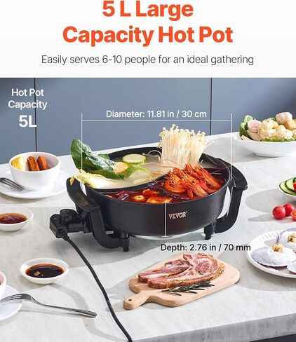 VEVOR Electric Grill and Hot Pot, 2200W 2 in 1 Electric Hot Pot, Multi-function Smokeless Grill with Dual Temp Control, Hotpot Pot Electric Grill with Nonstick Coating for BBQ, Steaks, Shabu in Saudi Arabia