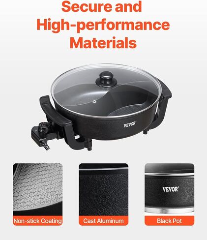 VEVOR Electric Grill and Hot Pot, 2200W 2 in 1 Electric Hot Pot, Multi-function Smokeless Grill with Dual Temp Control, Hotpot Pot Electric Grill with Nonstick Coating for BBQ, Steaks, Shabu in Saudi Arabia