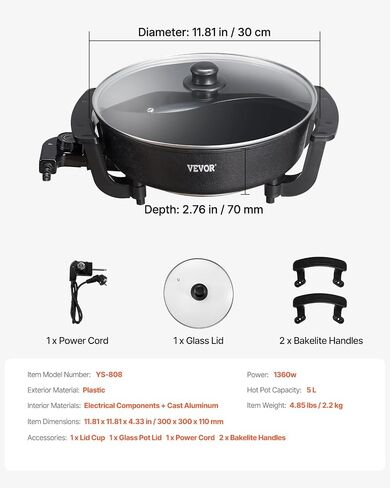 VEVOR Electric Grill and Hot Pot, 2200W 2 in 1 Electric Hot Pot, Multi-function Smokeless Grill with Dual Temp Control, Hotpot Pot Electric Grill with Nonstick Coating for BBQ, Steaks, Shabu in Saudi Arabia