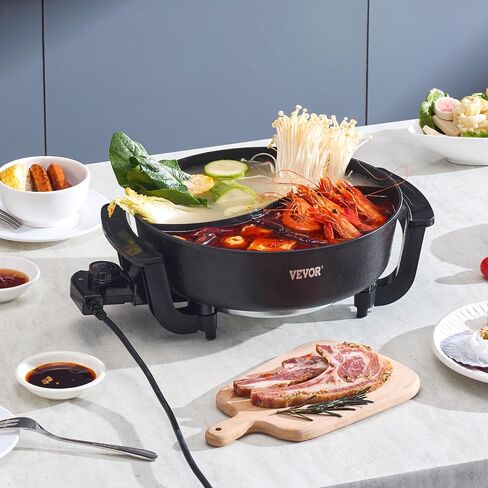 VEVOR Electric Grill and Hot Pot, 2200W 2 in 1 Electric Hot Pot, Multi-function Smokeless Grill with Dual Temp Control, Hotpot Pot Electric Grill with Nonstick Coating for BBQ, Steaks, Shabu in Saudi Arabia
