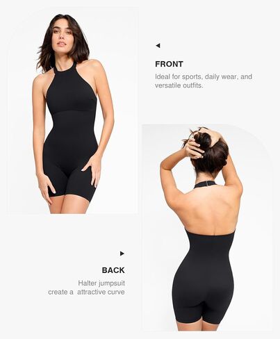 Popilush Shapewear Rompers for Women Built in Shapewear Tummy Control Bodysuit Halter Neck Backless Short Jumpsuits in Saudi Arabia