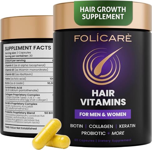 Biotin for Hair Growth Women & Men, Hair Skin and Nails Vitamins to Support Healthy Hair, Biotin Supplement Pills w/Collagen + Keratin + Probiotics - Made in USA in Saudi Arabia