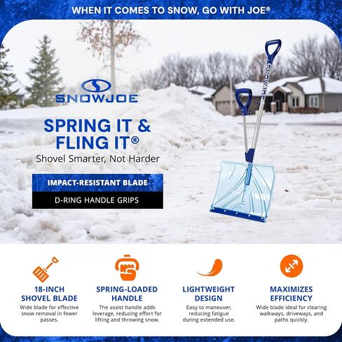 Snow Joe SJ-SHLV20 Shovelution 20 بوصة، مجرفة ثلج لتقليل الضغط مع مقبض زنبركي + شفرة مقاومة للصدمات، أزرق in Saudi Arabia