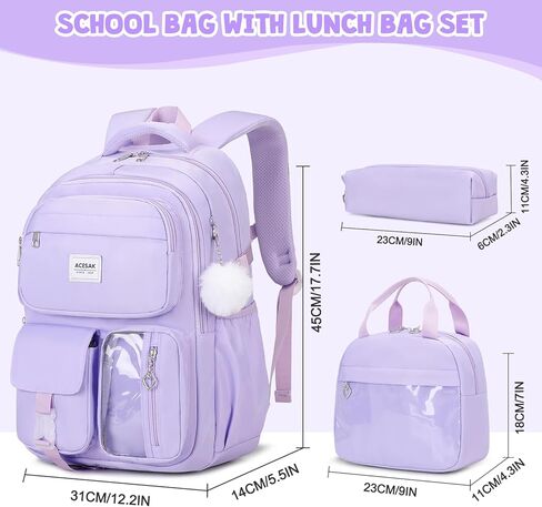 Backpack for Girls - Girls Backpack with Lunch Bag & Pencil Pouch for Teen Kids Laptop Backpack for Women, Elementary Middle High School Bookbag Travel Daypack (Pink Strawberry) in Kuwait