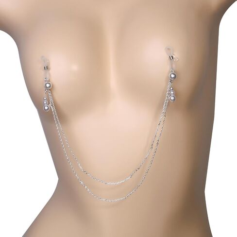Sexy Pearl Tassel Non Piercing Nipple Chain Jewelry for Women Layered Pearl Chest Chain Body Jewelry Festival Rave Nipple Accessories Jewelry in Saudi Arabia