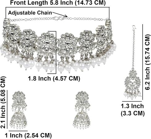 مجموعات المجوهرات الهندية Efulgenz للنساء الكريستال كوندان قش فو فو لؤلؤة قلادة Jhumka أقراط Maang Tikka سلسلة Bollywood الزفاف المجوهرات للنساء in Kuwait