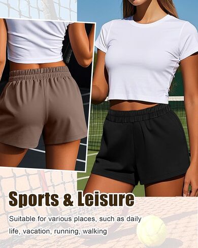 Ficerd 3 Pack Shorts Women's Gwing ، مرنة عالية الخصر غير الرسمي الصيفي الصيفي القطن المريح مع الجيوب in Kuwait