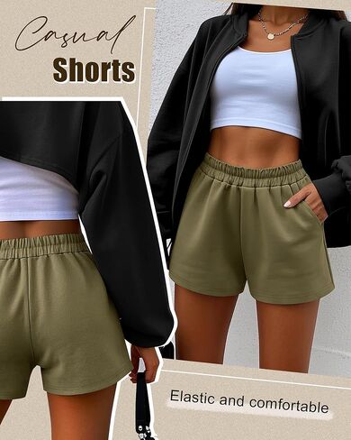 Ficerd 3 Pack Shorts Women's Gwing ، مرنة عالية الخصر غير الرسمي الصيفي الصيفي القطن المريح مع الجيوب in Kuwait