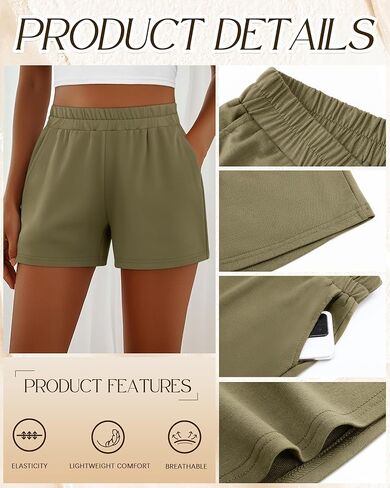 Ficerd 3 Pack Shorts Women's Gwing ، مرنة عالية الخصر غير الرسمي الصيفي الصيفي القطن المريح مع الجيوب in Kuwait