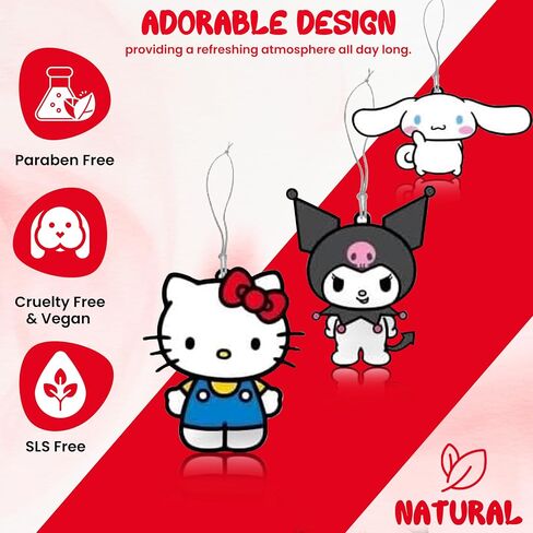 Hello Kitty Air Freshener | Cinnamoroll, Kuromi, & Kawaii Kitty Air Freshner | Car & Home Use | Strawberry Scented | 3-Pack | Officially Licensed in Saudi Arabia