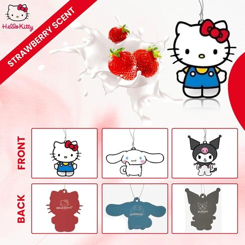 Hello Kitty Air Freshener | Cinnamoroll, Kuromi, & Kawaii Kitty Air Freshner | Car & Home Use | Strawberry Scented | 3-Pack | Officially Licensed in Saudi Arabia
