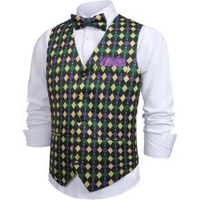 Mardi Gras Vest for Men,Mens Mardi Gras Costume,Men Mardi Gras Vest and Tie,Mardi Gras Outfit for Men