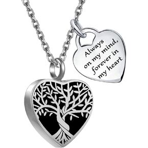Tree of Life Urn Necklace for Men Women Heart Cremation Jewelry for Ashes of Loved Ones Keepsake Memorial Urn Locket