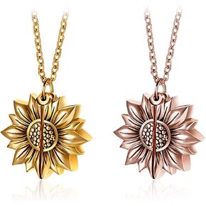 Create idea 2Pcs Sunflower Locket Necklace Set, Double-sided Engraved Alloy Wedding Gift for Women Lady (Gold and Rose Gold)